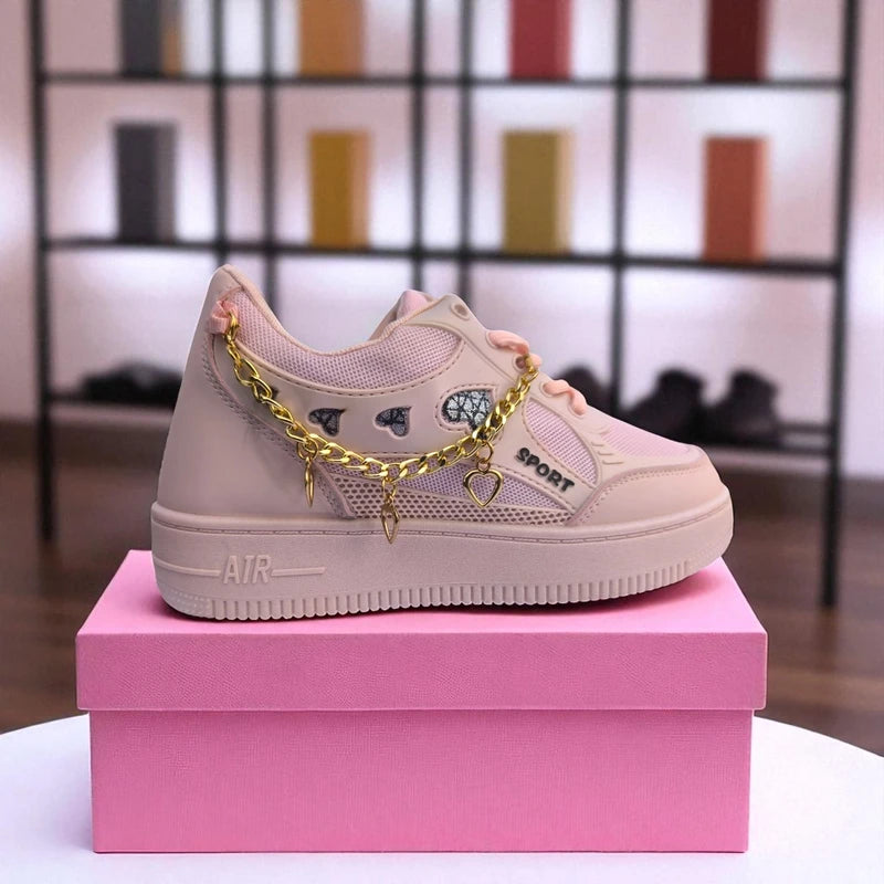 227 – Pink Sneakers with Heart Charms & Gold Chain – কিউট, স্টাইলিশ মেয়েদের জন্য একদম পারফেক্ট