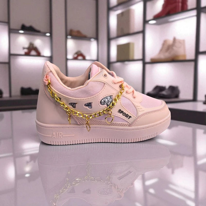 227 – Pink Sneakers with Heart Charms & Gold Chain – কিউট, স্টাইলিশ মেয়েদের জন্য একদম পারফেক্ট