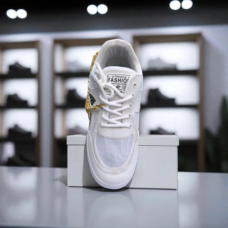 227 – White Sneakers with Heart Charms & Gold Chain – হার্ট ডিজাইন, দারুন কিউট,
