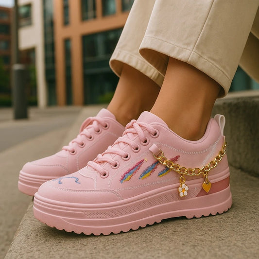 225-Pink Sneakers Stylish হাইট বাড়াবে ৩ ইঞ্চি,