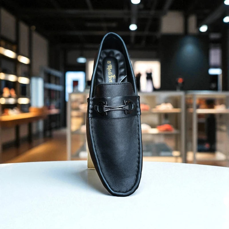 জেনুইন লেদার 101 Ornament Black Loafers – Premium Doctor Insole Comfort Edition