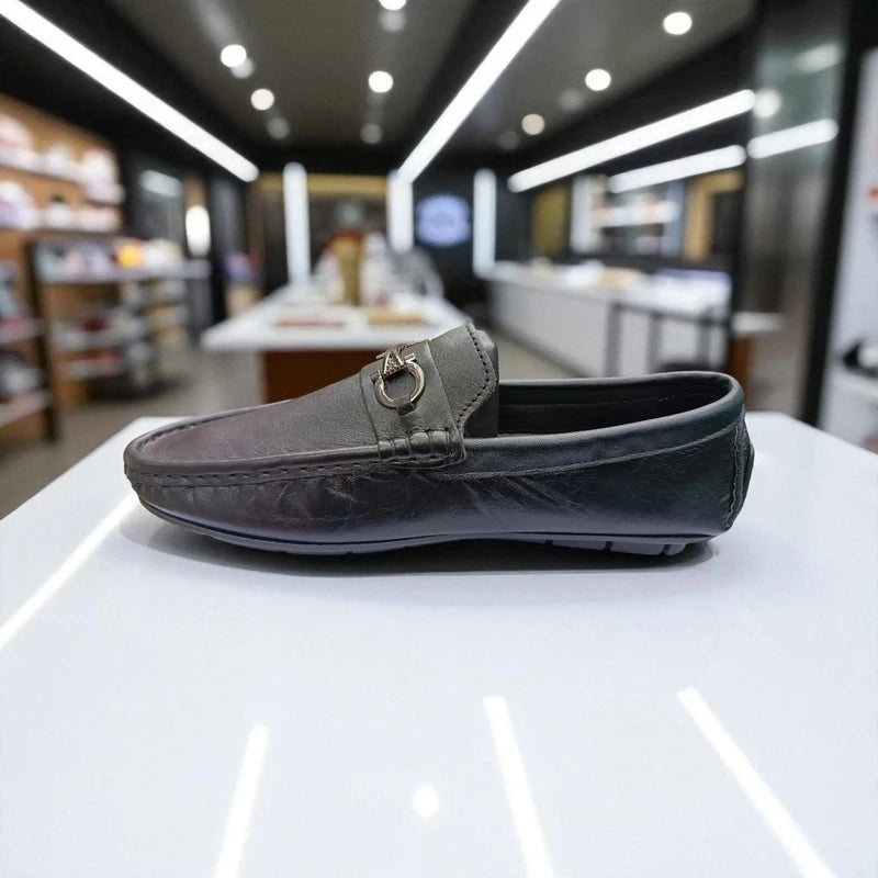 জেনুইন লেদার 101 Ornament Black Loafers – Premium Doctor Insole Comfort Edition
