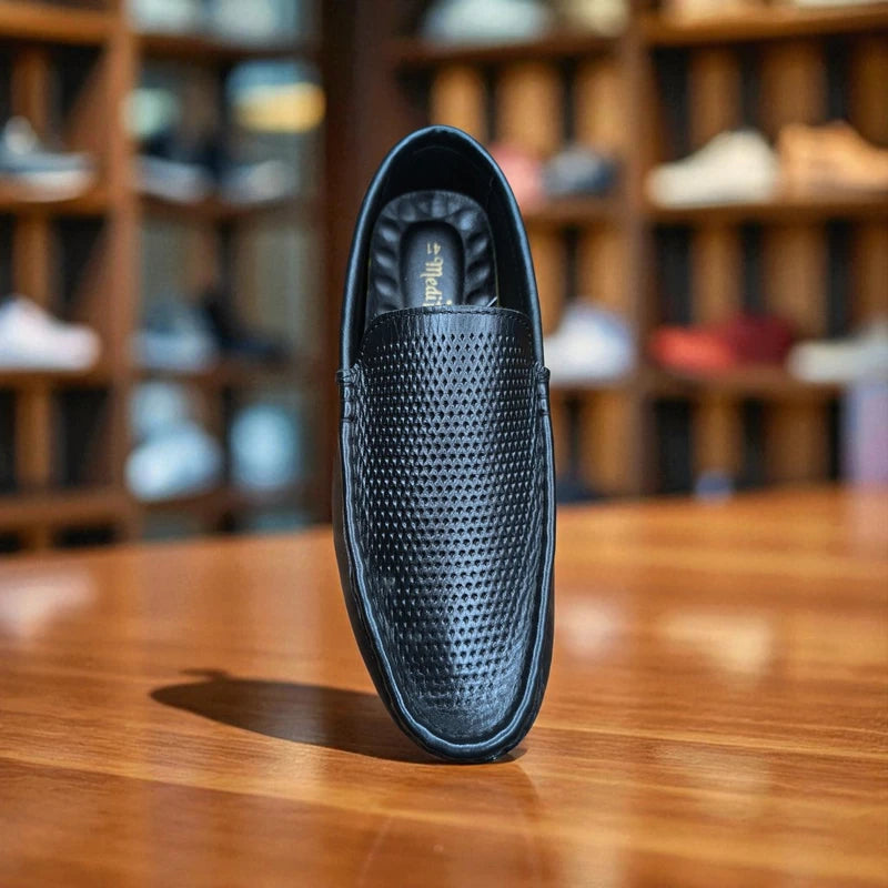 জেনুইন লেদার 103 Diamond Black Loafers – Premium Doctor Insole Comfort Edition