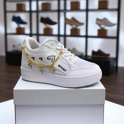 227 – White Sneakers with Heart Charms & Gold Chain – হার্ট ডিজাইন, দারুন কিউট,