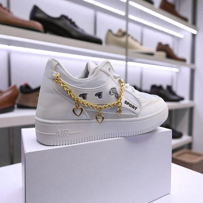 227 – White Sneakers with Heart Charms & Gold Chain – হার্ট ডিজাইন, দারুন কিউট,